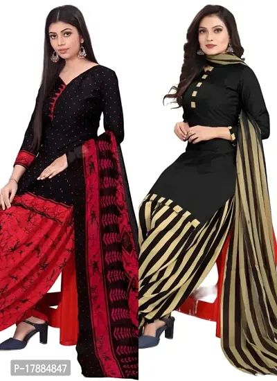 Black  Black Crepe Printed Dress Material with Dupatta For Women (Combo pack of 2)