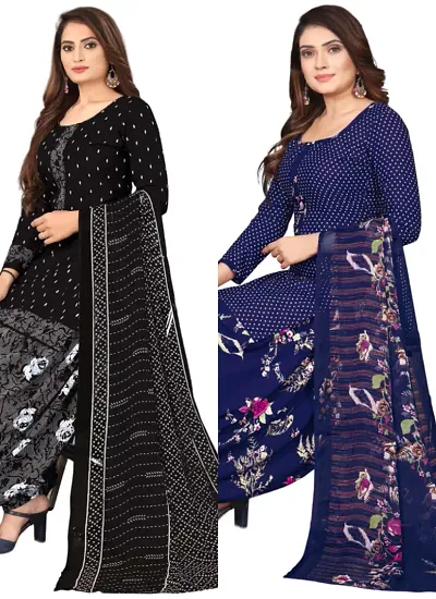 Stylish Crepe Digital Printed Unstitched Suits - Pack Of 2