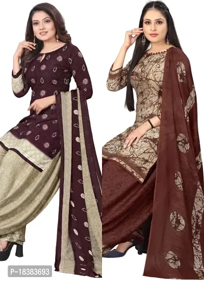 Wine  Beige Crepe Printed Dress Material with Dupatta For Women (Combo pack of 2)