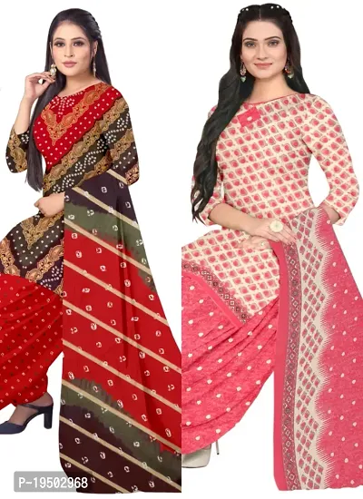 Multicolor  Pink Crepe Printed Dress Material with Dupatta For Women (Combo pack of 2)