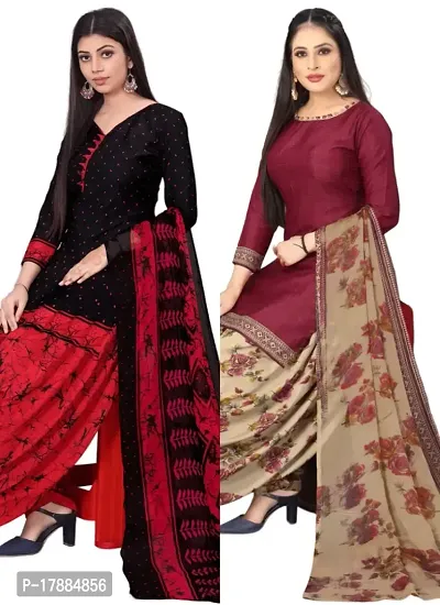 Black  Maroon Crepe Printed Dress Material with Dupatta For Women (Combo pack of 2)