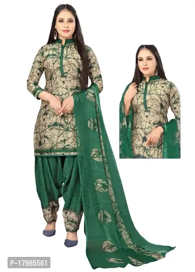 Turquoise  Beige Crepe Printed Dress Material with Dupatta For Women (Combo pack of 2)-thumb3