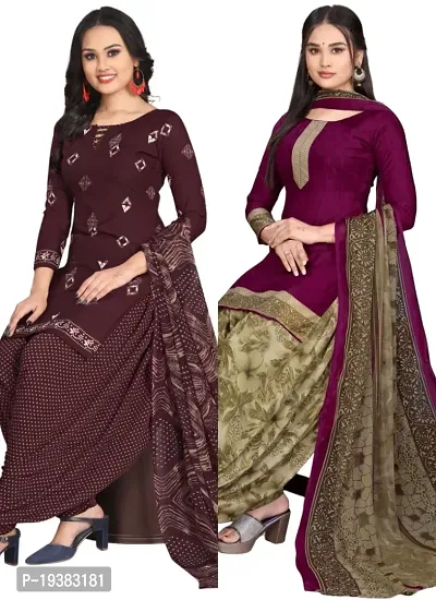 Wine  Wine Crepe Printed Dress Material with Dupatta For Women (Combo pack of 2)