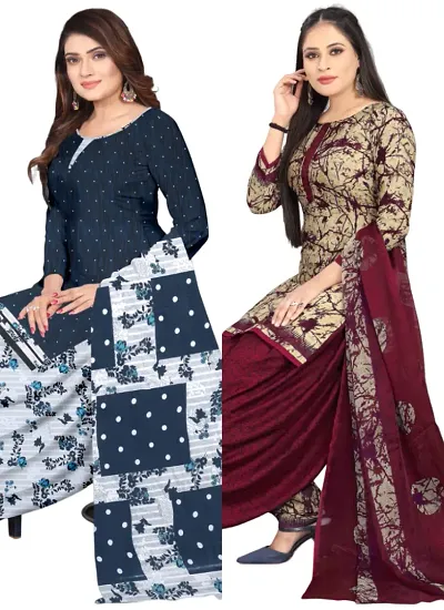 Stylish Crepe Printed Unstitched Suits - Pack Of 2