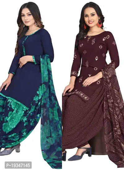 Blue  Wine Crepe Printed Dress Material with Dupatta For Women (Combo pack of 2)