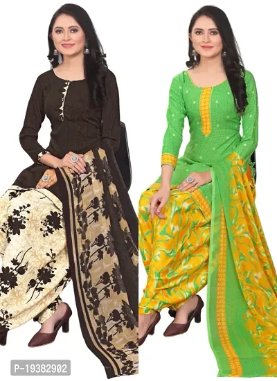 Brown  Green Crepe Printed Dress Material with Dupatta For Women (Combo pack of 2)