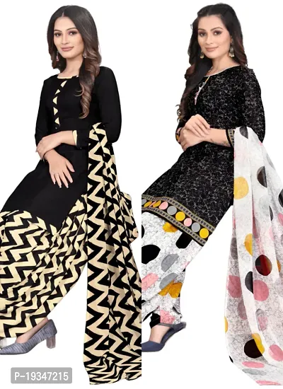 Black  Black Crepe Printed Dress Material with Dupatta For Women (Combo pack of 2)-thumb0