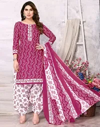 Elegant Pink Cotton Floral Print Dress Material with Dupatta For Women-thumb1