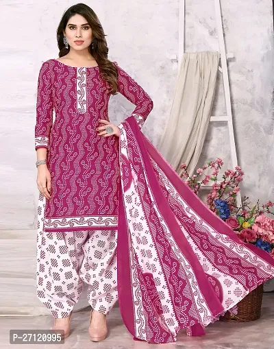 Elegant Pink Cotton Floral Print Dress Material with Dupatta For Women-thumb2