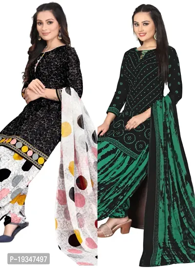 Black  Black Crepe Printed Dress Material with Dupatta For Women (Combo pack of 2)