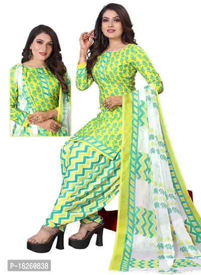 Green  Yellow Crepe Printed Dress Material with Dupatta For Women (Combo pack of 2)-thumb3