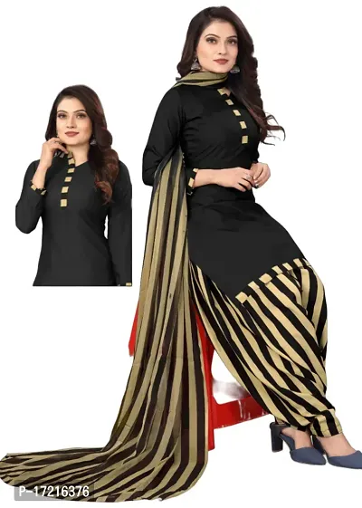 Elegant Black Crepe Printed Dress Material with Dupatta For Women