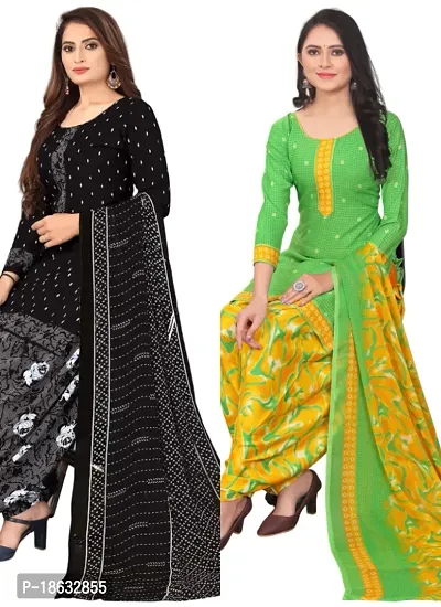 Black  Green Crepe Printed Dress Material with Dupatta For Women (Combo pack of 2)