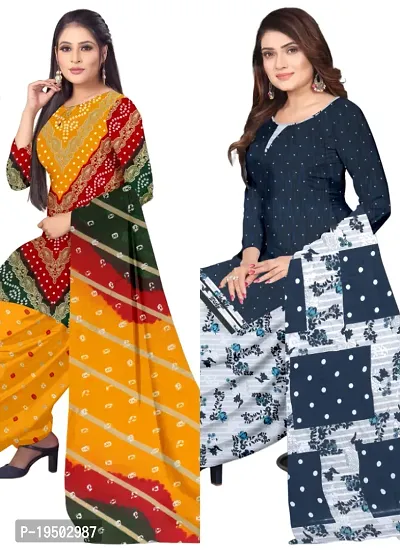 Multicolor  Multicolor Crepe Printed Dress Material with Dupatta For Women (Combo pack of 2)