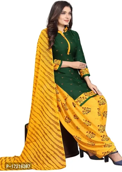 Elegant Green Crepe Printed Dress Material with Dupatta For Women