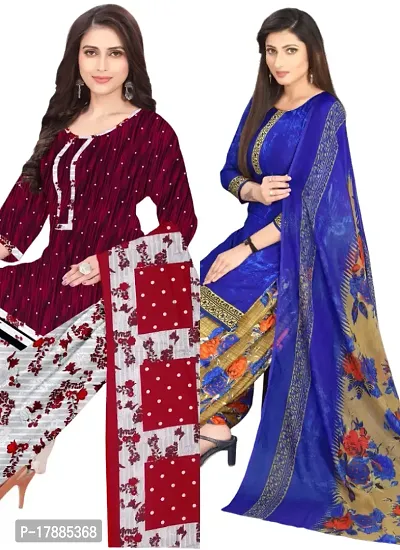 Maroon  Navy Blue Crepe Printed Dress Material with Dupatta For Women (Combo pack of 2)