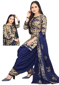 Navy Blue  Beige Crepe Printed Dress Material with Dupatta For Women (Combo pack of 2)-thumb2