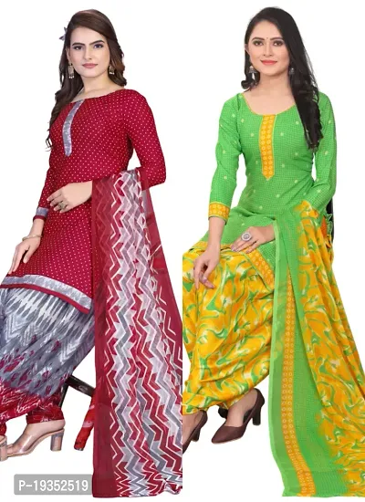 Maroon  Green Crepe Printed Dress Material with Dupatta For Women (Combo pack of 2)