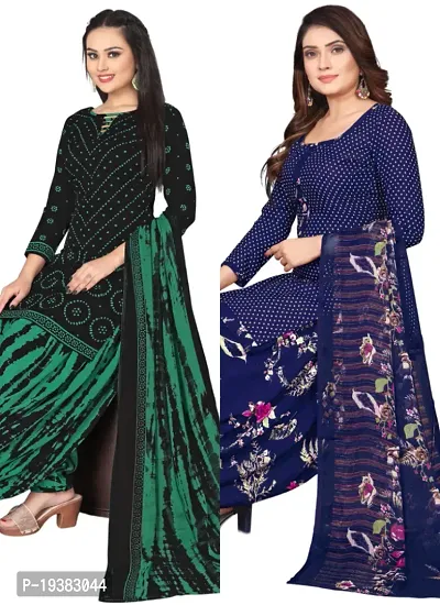 Black  Navy Blue Crepe Printed Dress Material with Dupatta For Women (Combo pack of 2)