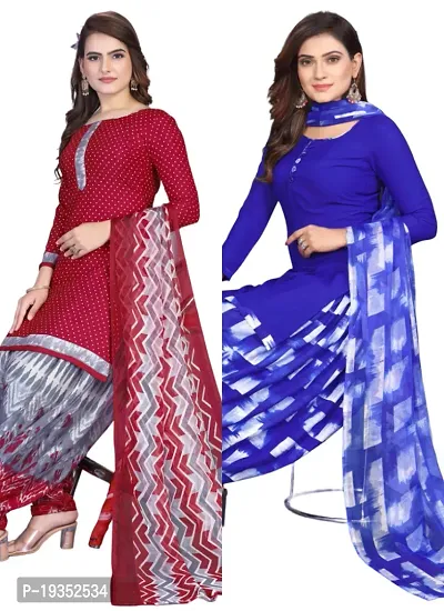 Maroon  Blue Crepe Printed Dress Material with Dupatta For Women (Combo pack of 2)-thumb0