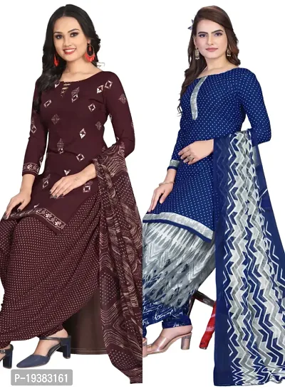 Wine  Navy Blue Crepe Printed Dress Material with Dupatta For Women (Combo pack of 2)-thumb0