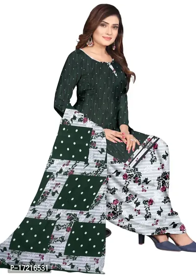 Elegant Green Crepe Printed Dress Material with Dupatta For Women-thumb0