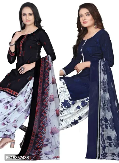 Navy Blue  Navy Blue Crepe Printed Dress Material with Dupatta For Women (Combo pack of 2)