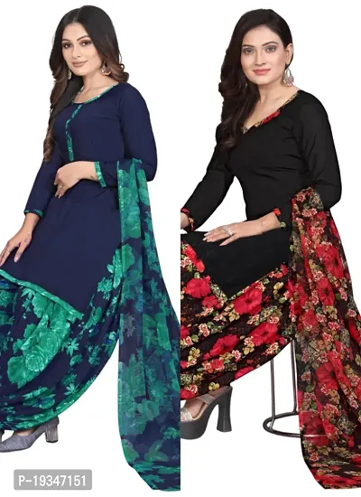 Blue  Black Crepe Printed Dress Material with Dupatta For Women (Combo pack of 2)