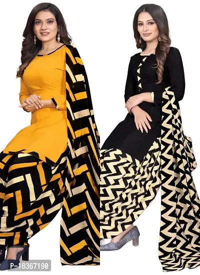 Yellow  Black Crepe Printed Dress Material with Dupatta For Women (Combo pack of 2)
