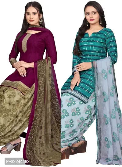 Elegant Multicoloured Cotton Printed Dress Material with Dupatta For Women - Pack of 2-thumb0