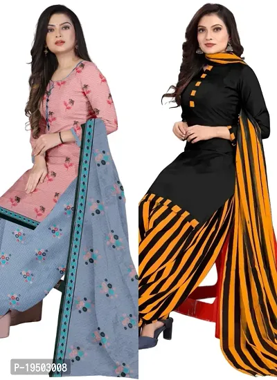 Pink  Black Crepe Printed Dress Material with Dupatta For Women (Combo pack of 2)