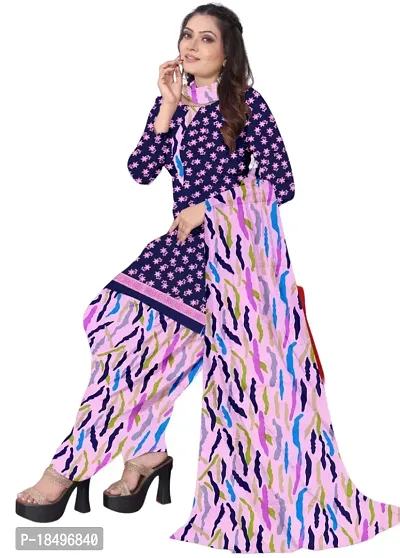 Blue  Pink Crepe Printed Dress Material with Dupatta For Women (Combo pack of 2)-thumb2