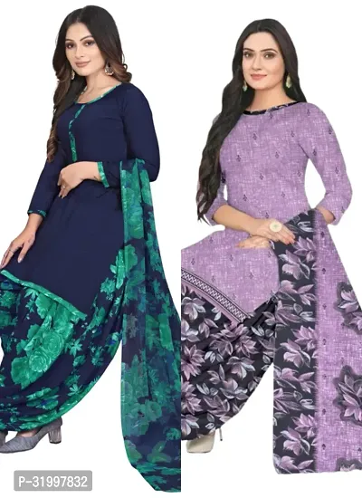 Elegant Multicoloured Cotton Printed Dress Material with Dupatta For Women (Combo Pack of 2)