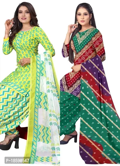 Yellow  Multicolor Crepe Printed Dress Material with Dupatta For Women (Combo pack of 2)