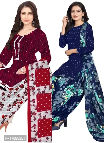 Maroon  Navy Blue Crepe Printed Dress Material with Dupatta For Women (Combo pack of 2)-thumb0