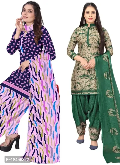 Blue  Beige Crepe Printed Dress Material with Dupatta For Women (Combo pack of 2)