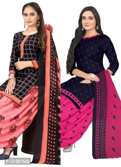 Elegant Multicoloured Cotton Printed Dress Material with Dupatta For Women (Combo Pack of 2)-thumb0