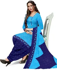 Elegant Blue Crepe Ethnic Print Dress Material with Dupatta For Women-thumb1