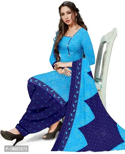 Elegant Blue Crepe Ethnic Print Dress Material with Dupatta For Women-thumb2