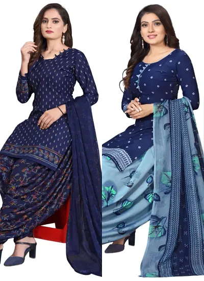 Stylish Crepe Digital Printed Unstitched Suits - Pack Of 2