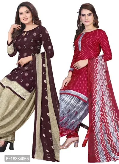 Wine  Maroon Crepe Printed Dress Material with Dupatta For Women (Combo pack of 2)