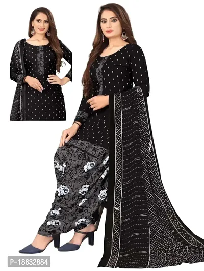 Black  Pink Crepe Printed Dress Material with Dupatta For Women (Combo pack of 2)-thumb2