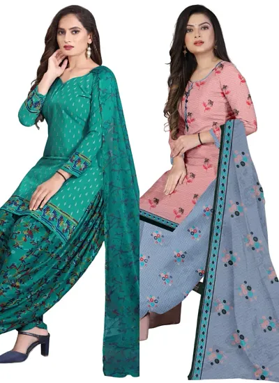 Stylish Crepe Digital Printed Unstitched Suits - Pack Of 2