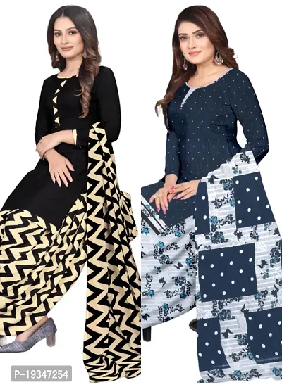 Black  Multicolor Crepe Printed Dress Material with Dupatta For Women (Combo pack of 2)