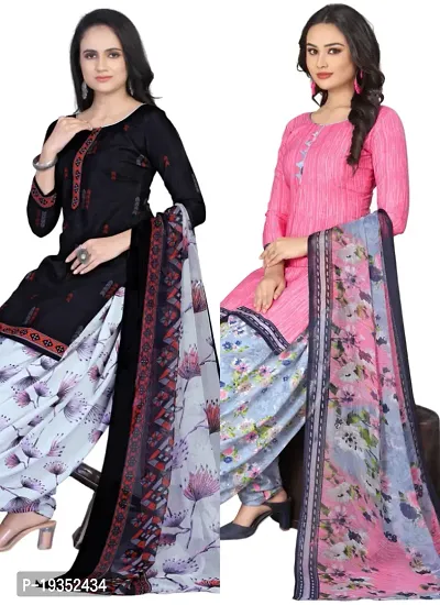 Navy Blue  Pink Crepe Printed Dress Material with Dupatta For Women (Combo pack of 2)