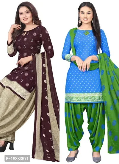 Wine  Blue Crepe Printed Dress Material with Dupatta For Women (Combo pack of 2)