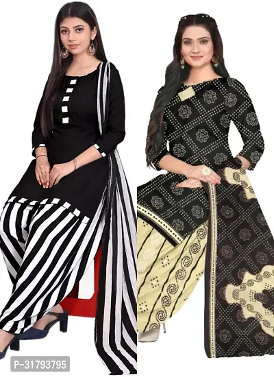 Elegant Multicoloured Cotton Printed Dress Material with Dupatta For Women (Combo Pack of 2)