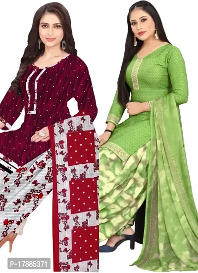 Maroon  Green Crepe Printed Dress Material with Dupatta For Women (Combo pack of 2)