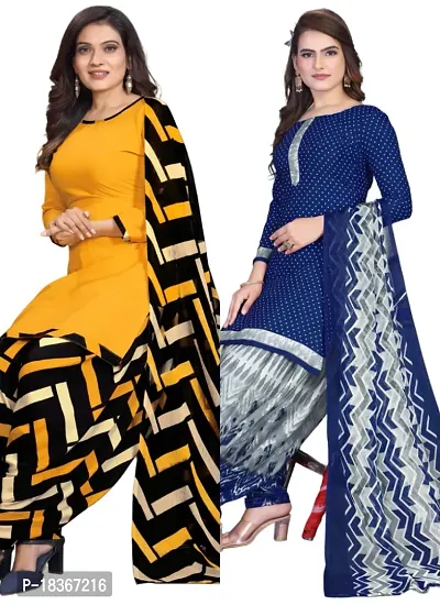 Yellow  Navy Blue Crepe Printed Dress Material with Dupatta For Women (Combo pack of 2)