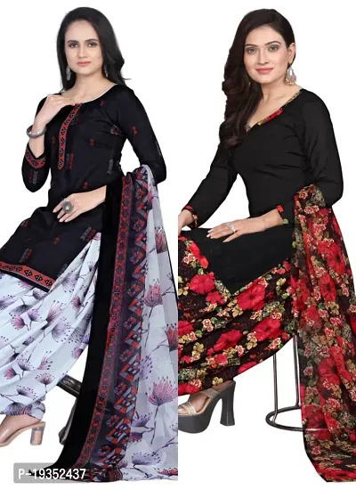 Navy Blue  Black Crepe Printed Dress Material with Dupatta For Women (Combo pack of 2)